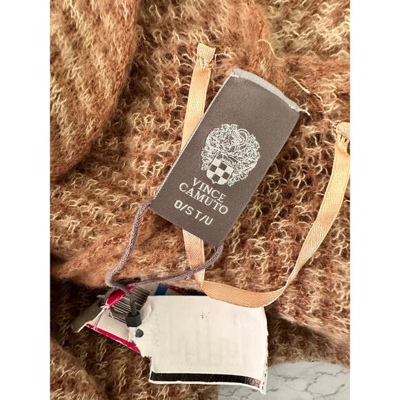 Vince Camuto Women's Cape Sweater Fringe Trim Open Poncho One Size Tan Pockets - Picture 2 of 8